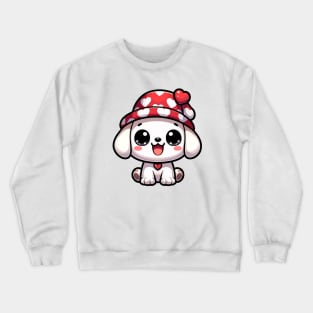 Cute Kawaii Valentine's Puppy with Love hearts Hat Crewneck Sweatshirt